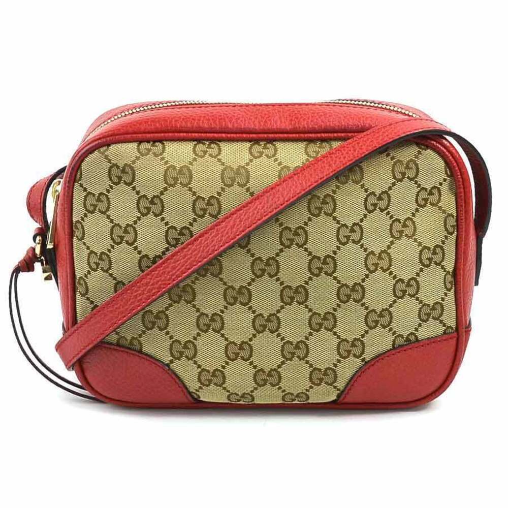 Gucci Web Stripe GG Canvas Leather Crossbody Bag Red Brown